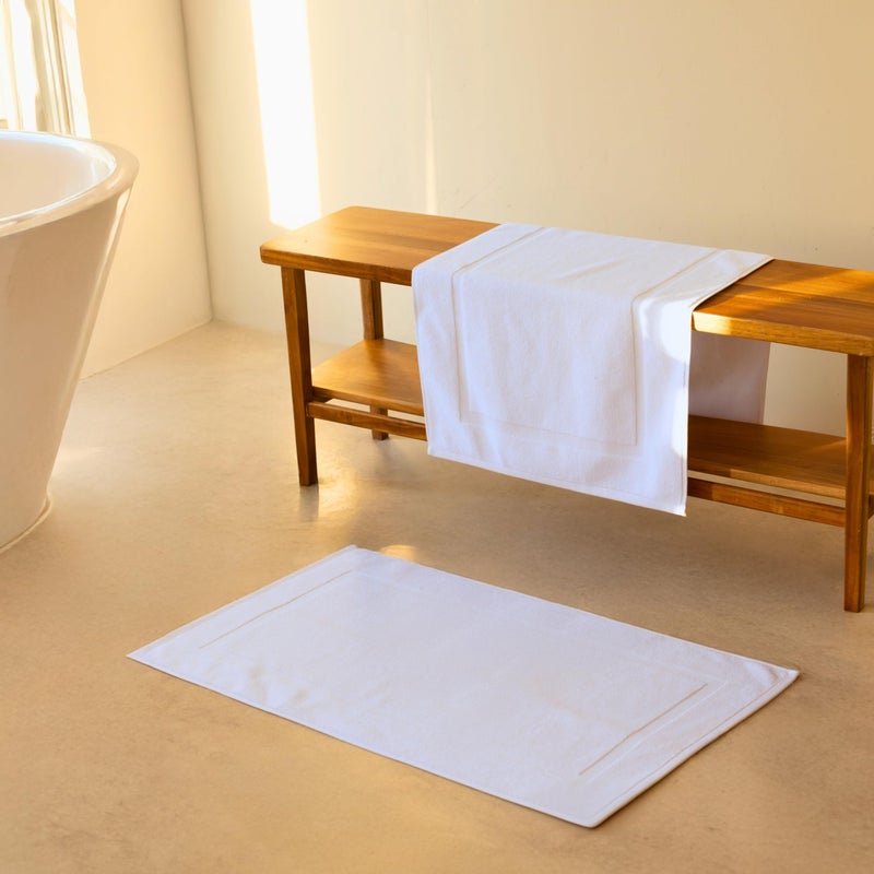 SALBAKOS 100% Turkish Cotton Bath Mat Set 2-Piece - 20x34 inch, Premium Quality Hotel & Spa Collection, Soft, Absorbent, Long Lasting, Durable Bathroom Rugs | Made in Turkey (White, 2 Bath Mats) - Image 3